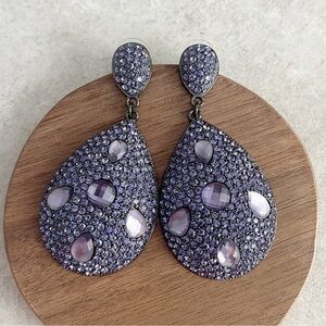 Joan Boyce Purple Crystal Dangle Tear Drop Pierced Earrings